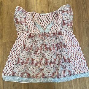 Flowy summer blouse with red and white pattern accent tassels lightly worn